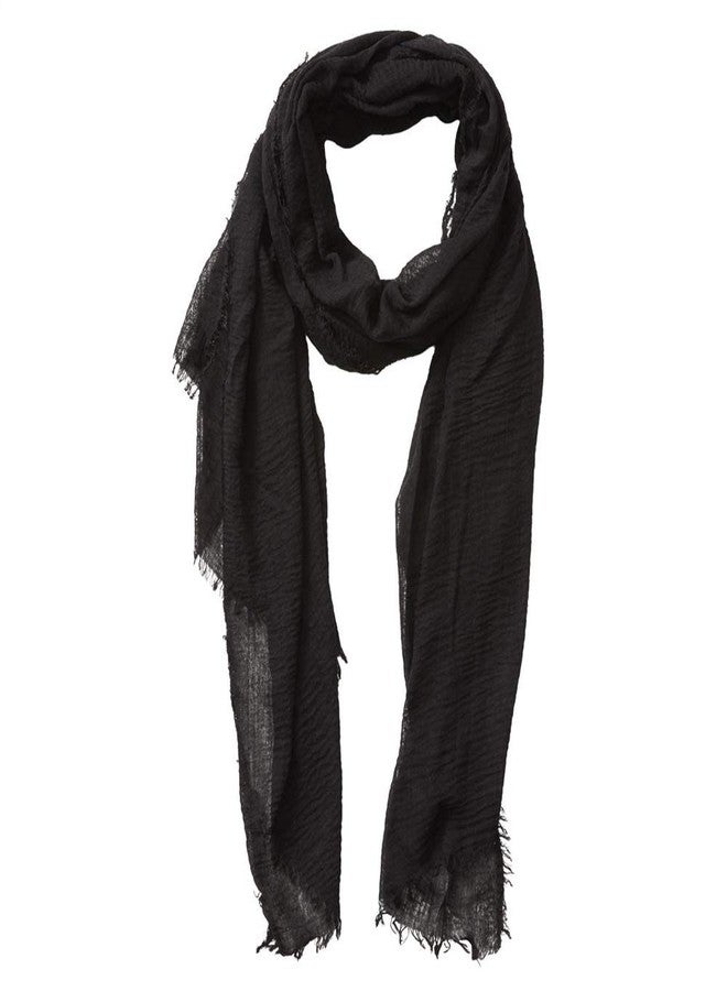 XRDSS Summer Cotton Blend Crinkle Vintage Soft Scarf with Fringed Edges 35" × 70" (Black) - Image 1